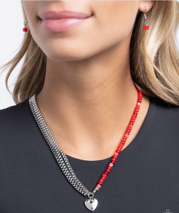Squared Sweetheart Necklace Red